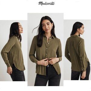 Sz L- Madewell Crinkled Cool-to-the-Touch Button Up Bouse in Desert Olive Green
